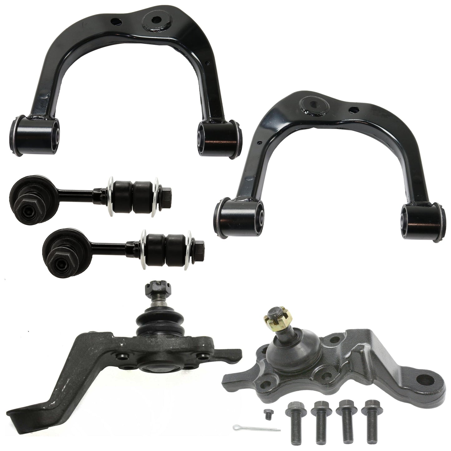 7-Piece Kit Control Arm, Includes (2) Control Arm, (3) Ball Joint and (2) Sway Bar Link