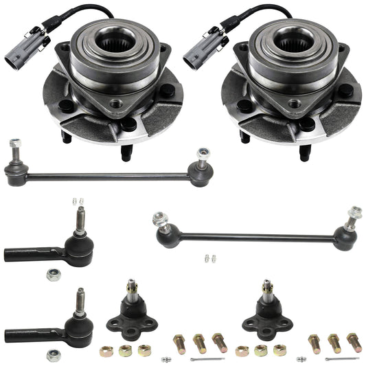 8-Piece Kit Front, Driver and Passenger Side, Outer, Lower Suspension Kit, Includes (2) Sway Bar Link, (2) Ball Joint, (2) Tie Rod End and (2) Wheel Hub