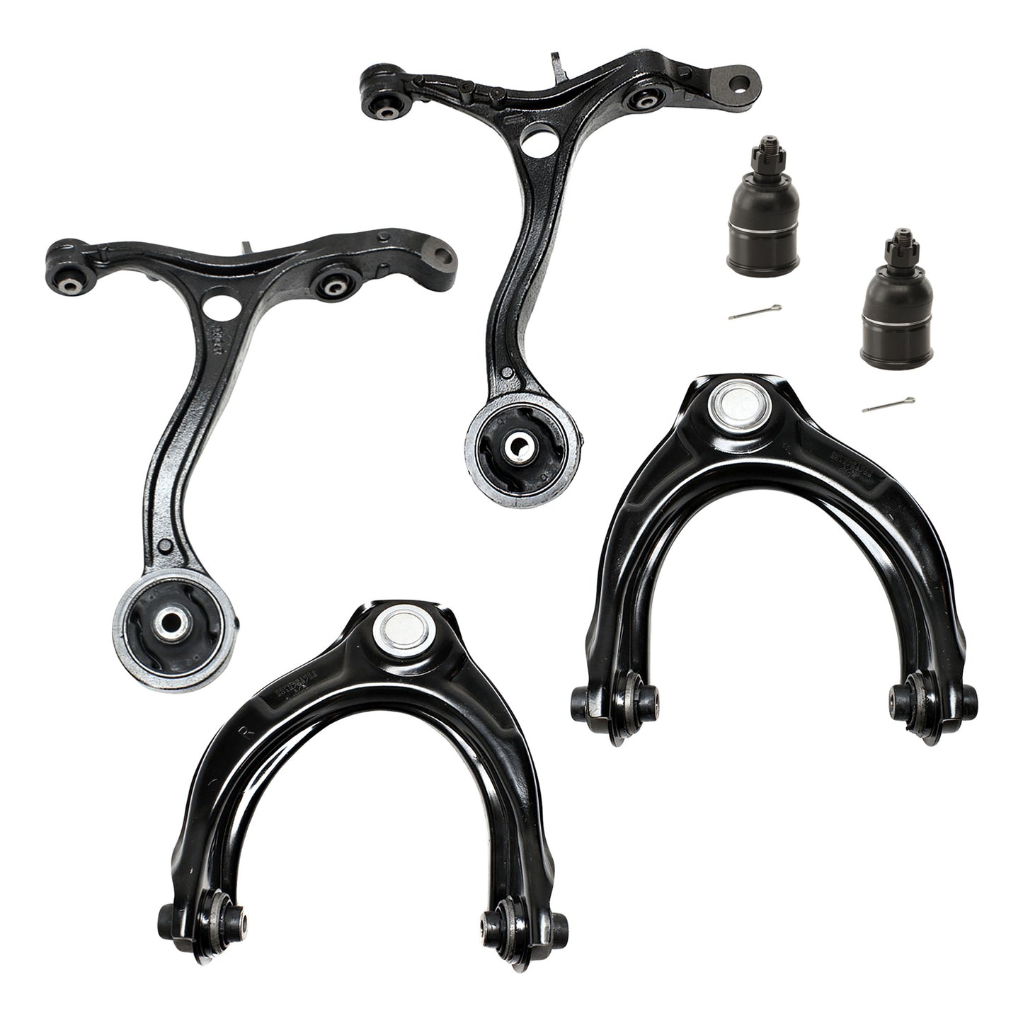 6-Piece Kit Front, Driver and Passenger Side, Inner and Outer, Lower, Front To End Control Arm, includes (2) Ball Joint and (4) Control Arm