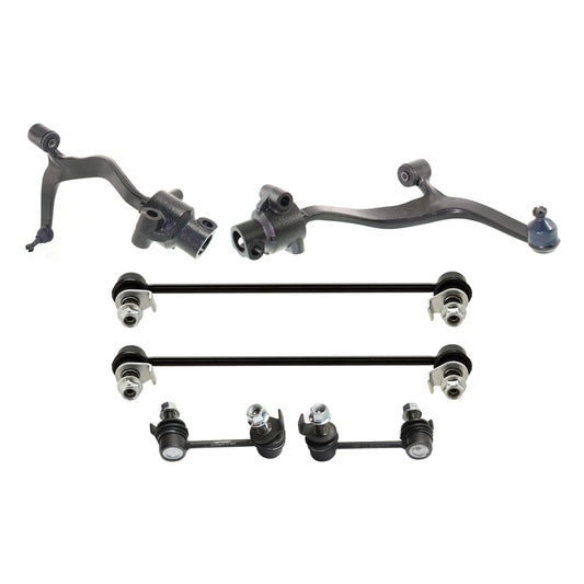 6-Piece Kit Rear, Passenger Side, Driver Side, Front, Lower Control Arm Includes (2) Control Arm and (4) Sway Bar Link