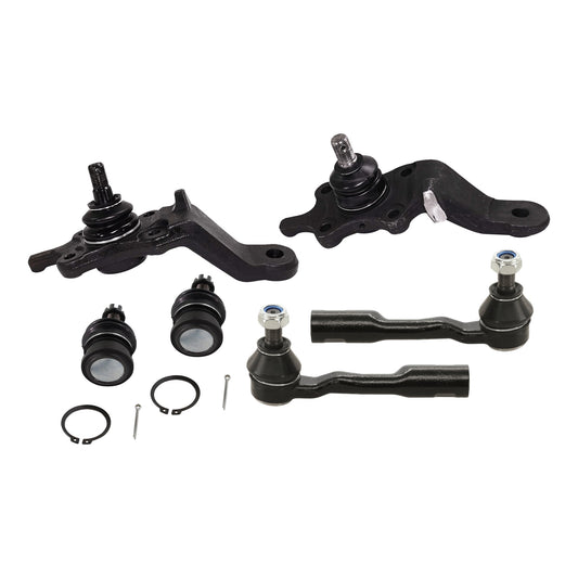 6-Piece Kit Front, Driver and Passenger Side, Inner and Outer, Lower, Front To End Ball Joint, includes (2) Ball Joint, (2) Sway Bar Link, and (2) Tie Rod End