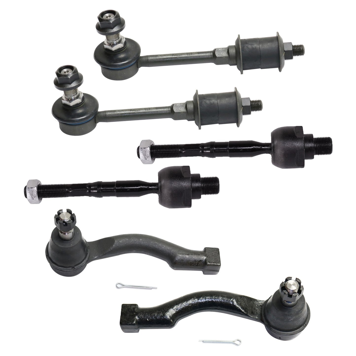 6-Piece Kit Front, Passenger Side, Outer, Driver Side, Inner Tie Rod End Includes (2) Sway Bar Link and (4) Tie Rod End