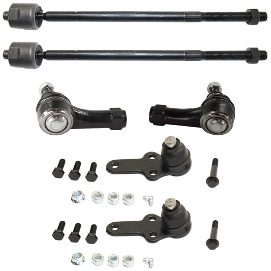 6-Piece Kit Front, Driver and Passenger Side, Inner and Outer, Lower Ball Joint, includes (2) Ball Joint, (2) Sway Bar Link, and (2) Tie Rod End