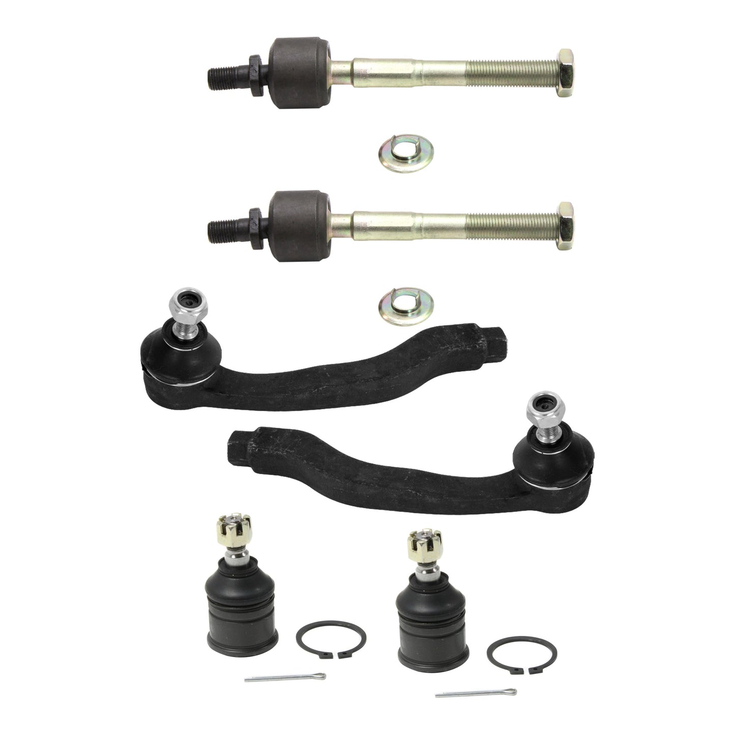 6-Piece Kit Front, Driver and Passenger Side, Inner and Outer, Lower Tie Rod End Includes (2) Ball Joint and (4) Tie Rod End