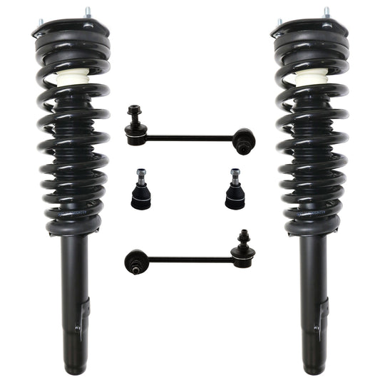 6-Piece Kit Front, Driver and Passenger Side, Upper Fully Loaded Strut, Includes (2) Ball Joint, (2) Sway Bar Link and (2) Shock Absorber and Strut Assembly
