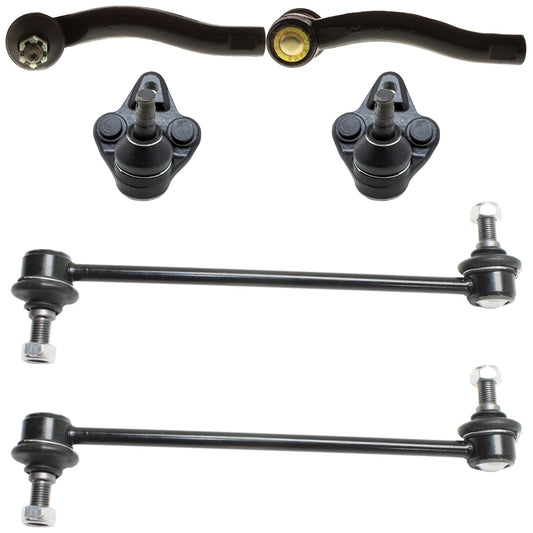 6-Piece Kit Front, Driver and Passenger Side, Outer, Lower Ball Joint, includes (2) Ball Joint, (2) Sway Bar Link, and (2) Tie Rod End