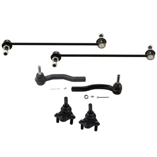 6-Piece Kit Front, Driver and Passenger Side, Outer, Lower Ball Joint, includes (2) Ball Joint, (2) Sway Bar Link, and (2) Tie Rod End