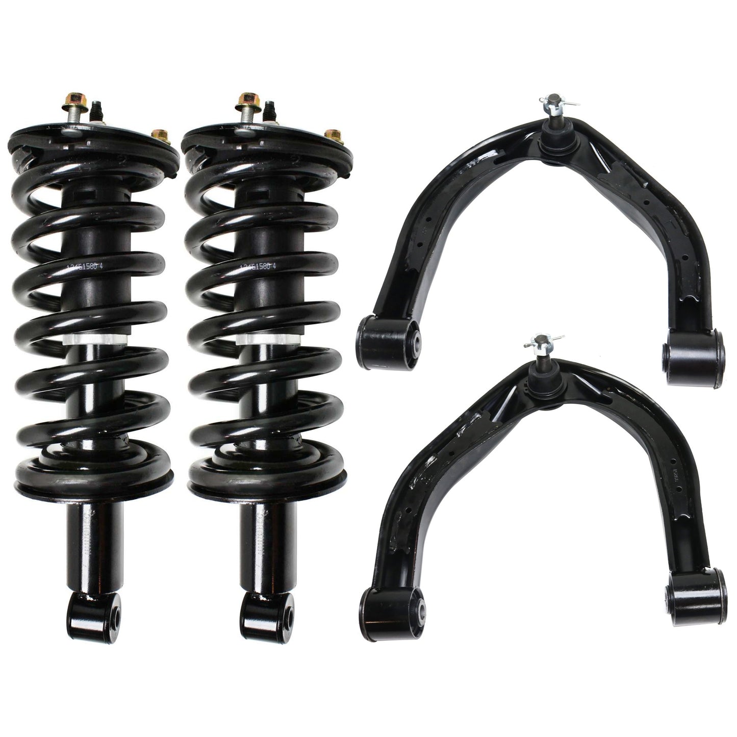 4-Piece Kit Fully Loaded Strut, 4WD, includes (2) Control Arm and (2) Loaded Strut