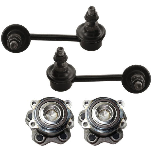 Комплект из 2 задних колес, ступица со стороны водителя и пассажира, 5 болтов, с подшипником, включает в себя (2) тяги стабилизатора поперечной устойчивости и (2) ступицы колеса