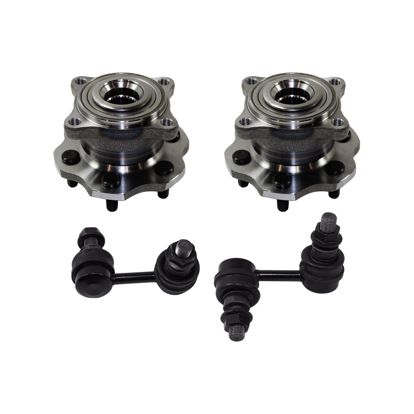 Комплект из 2 задних колес, ступица со стороны водителя и пассажира, 6 болтов, с подшипником, включает в себя (2) тяги стабилизатора поперечной устойчивости и (2) ступицы колеса