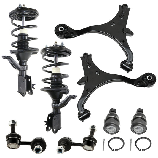 8-Piece Kit Front, Driver and Passenger Side, Lower Fully Loaded Strut, Includes (2) Control Arm, (2) Ball Joint, (2) Sway Bar Link and (2) Shock Absorber and Strut Assembly
