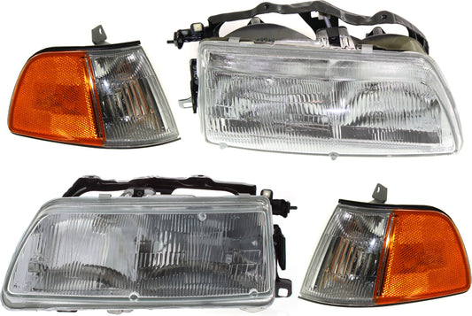 4-Piece Kit Driver and Passenger Side Halogen Headlight, With bulb(s), OE Replacement, Includes (2) Headlight and (2) Corner Light