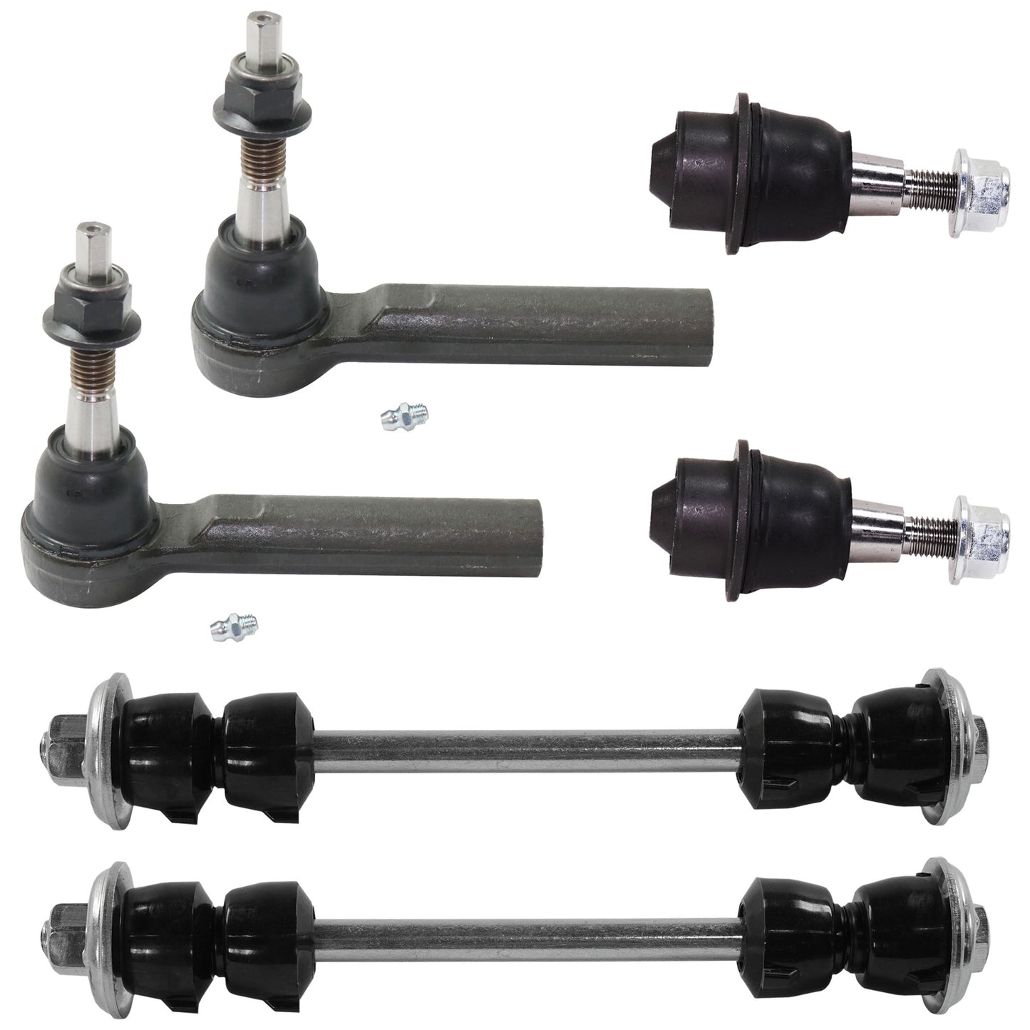 6-Piece Kit Front Suspension Kit, Includes (2) Ball Joint, (2) Sway Bar Link, and (2) Tie Rod End