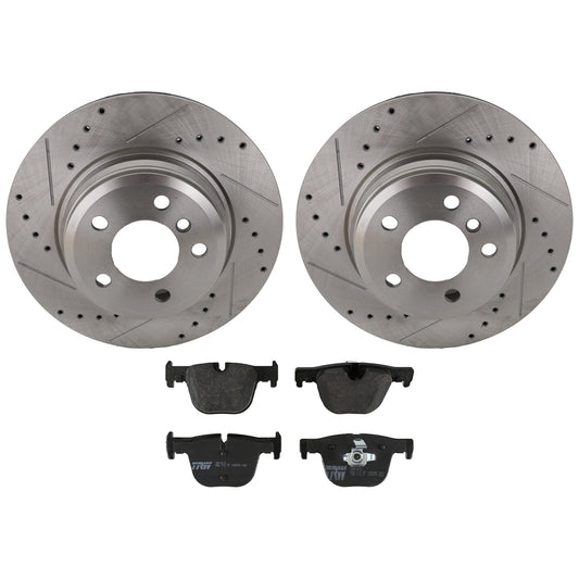 KIT-070624-264 2-Wheel Set Rear Brake Disc and Pad Kit, Cross-drilled and Slotted 5 Lugs 330 mm Semi-metallic, Includes (1) Brake Pad Set and (2) Brake Disc
