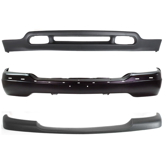 3-Piece Kit, Front Bumper, Painted Black, Includes (1) Bumper, (1) Bumper Trim, and (1) Valance