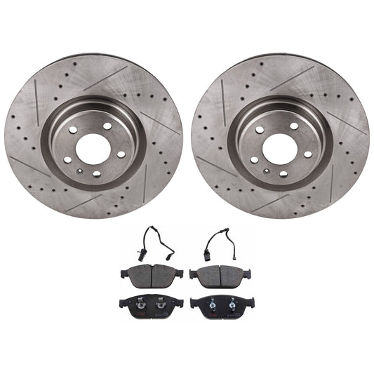 KIT-070624-72 2-Wheel Set Front Brake Disc and Pad Kit, Cross-drilled and Slotted 5 Lugs 356.11 mm Semi-metallic, Includes (1) Brake Pad Set and (2) Brake Disc