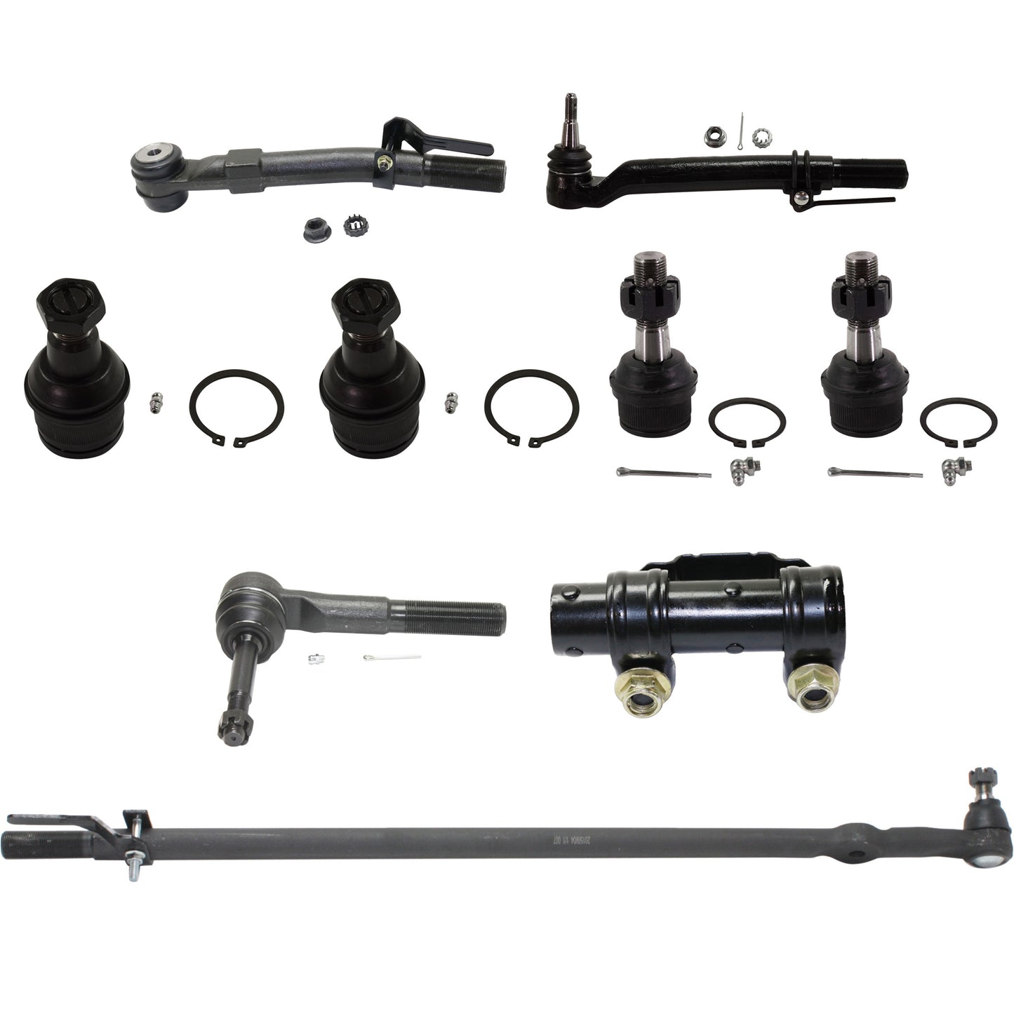 9-Piece Kit Suspension Kit, Includes (3) Tie Rod End, (1) Tie Rod Adjusting Sleeve, (1) Drag Link and (4) Ball Joint