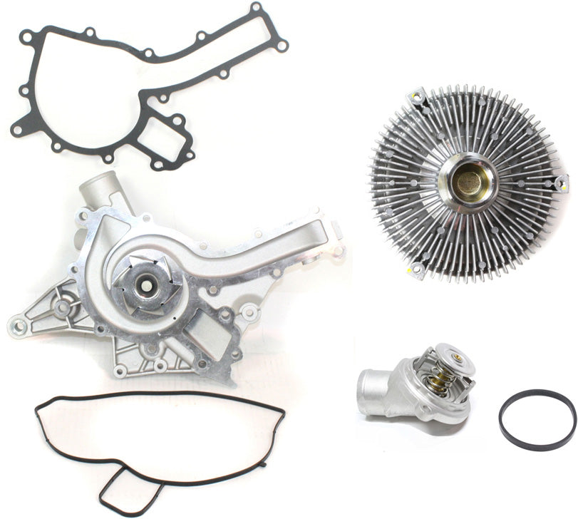 3-Piece Kit Water Pump, New, Includes (1) Water Pump, (1) Water Outlet and (1) Fan Clutch