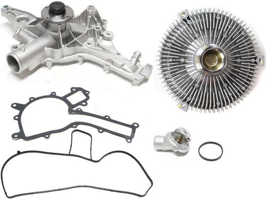3-Piece Kit Water Pump, New, Includes (1) Water Pump, (1) Water Outlet and (1) Fan Clutch