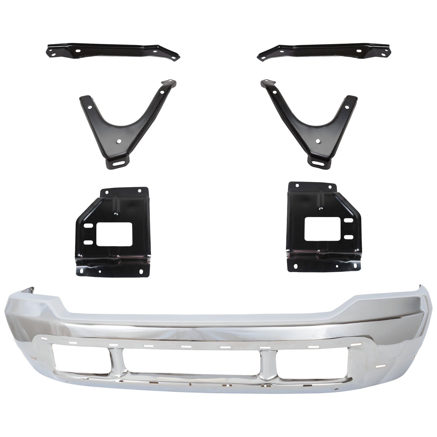 7-Piece Kit, Front Bumper, Chrome, Includes (1) Bumper and (6) Bumper Bracket