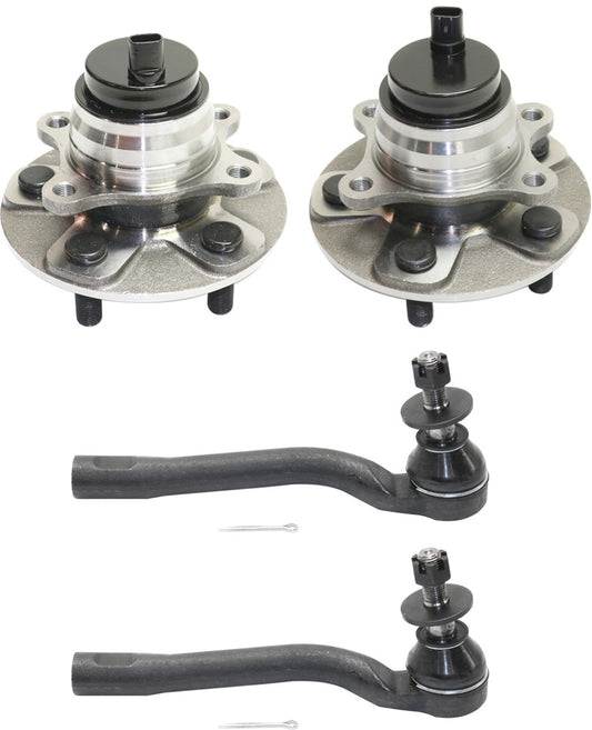 2-Wheel Set Front, Driver and Passenger Side Wheel Hub, 5 Lugs, With Bearing, With Sensor, 4.6L, 8Cyl, Includes (2) Tie Rod End and (2) Wheel Hub
