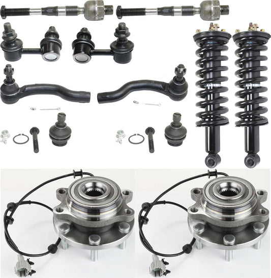 12-Piece Kit Front, Driver and Passenger Side Suspension Includes Ball Joints, Loaded Struts, Sway Bar Links, Tie Rod Ends, and Wheel Hubs, 4WD