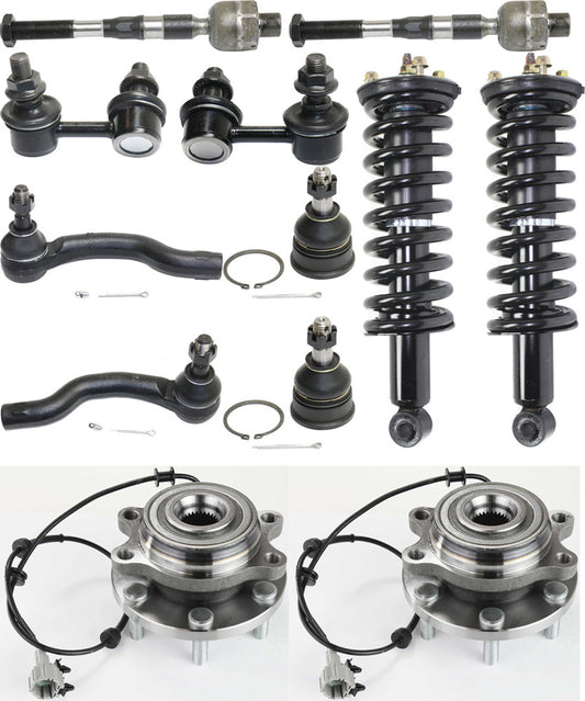 12-Piece Kit Front, Driver and Passenger Side Suspension Includes Ball Joints, Loaded Struts, Sway Bar Links, Tie Rod Ends, and Wheel Hubs, 4WD