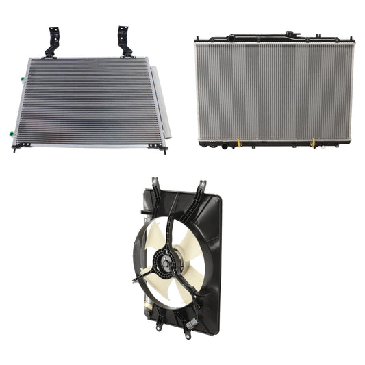 3-Piece Kit A/C Condenser, 3.5L, 6Cyl, Includes (1) A/C Condenser, (1) Cooling Fan Assembly and (1) Radiator