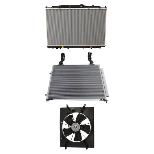 3-Piece Kit A/C Condenser, 3.5L, 6Cyl, Includes (1) A/C Condenser, (1) Cooling Fan Assembly and (1) Radiator