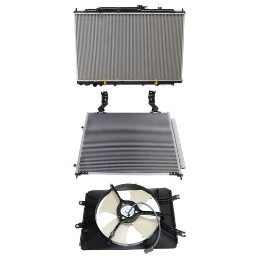 3-Piece Kit A/C Condenser, 3.5L, 6Cyl, Includes (1) A/C Condenser, (1) Cooling Fan Assembly and (1) Radiator