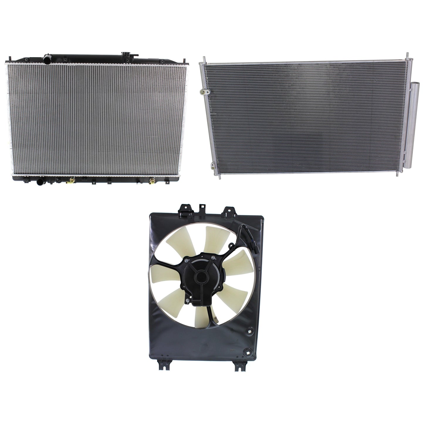 3-Piece Kit A/C Condenser, 3.7L, 6Cyl, Includes (1) A/C Condenser, (1) Cooling Fan Assembly and (1) Radiator