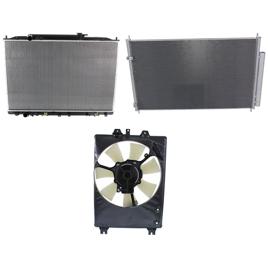 3-Piece Kit A/C Condenser, 3.7L, 6Cyl, Includes (1) A/C Condenser, (1) Cooling Fan Assembly and (1) Radiator