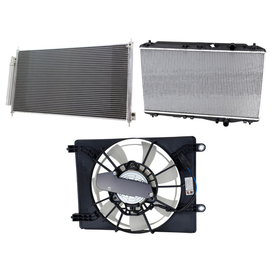 3-Piece Kit A/C Condenser, 2.4L, 4Cyl, Includes (1) A/C Condenser, (1) Cooling Fan Assembly and (1) Radiator