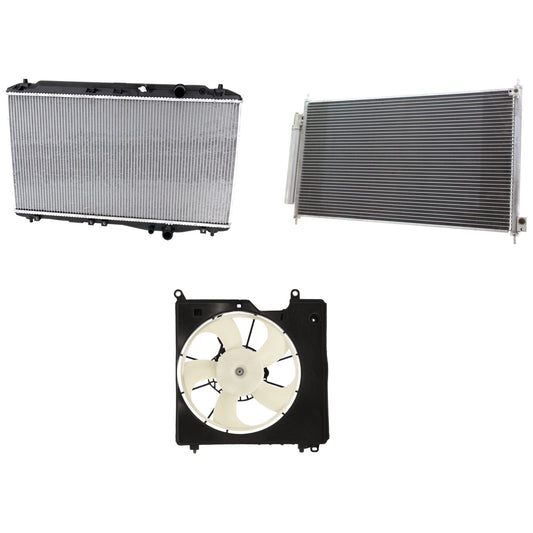 3-Piece Kit A/C Condenser, 2.4L, 4Cyl, Includes (1) A/C Condenser, (1) Cooling Fan Assembly and (1) Radiator