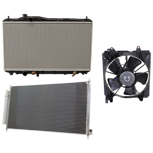 3-Piece Kit A/C Condenser, 2.0L, 4Cyl, Includes (1) A/C Condenser, (1) Cooling Fan Assembly and (1) Radiator