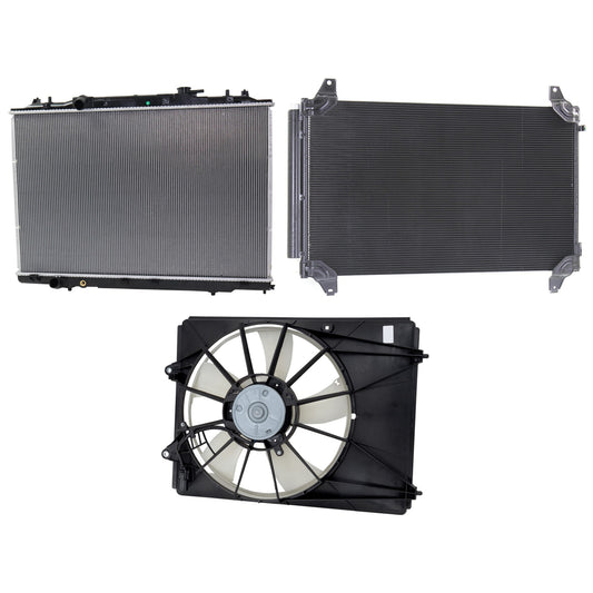 3-Piece Kit A/C Condenser, 3.5L, 6Cyl, Includes (1) A/C Condenser, (1) Cooling Fan Assembly and (1) Radiator