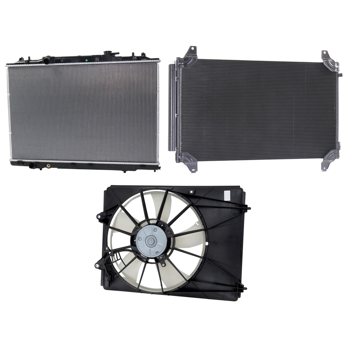 3-Piece Kit A/C Condenser, 3.5L, 6Cyl, Includes (1) A/C Condenser, (1) Cooling Fan Assembly and (1) Radiator