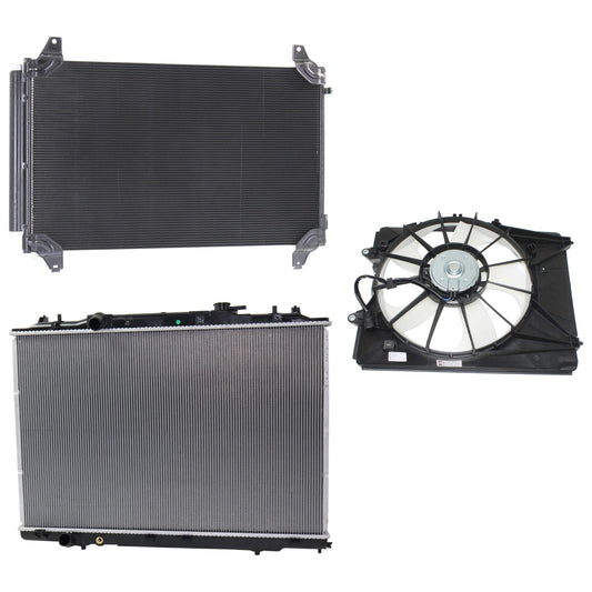 3-Piece Kit A/C Condenser, 3.5L, 6Cyl, Includes (1) A/C Condenser, (1) Cooling Fan Assembly and (1) Radiator