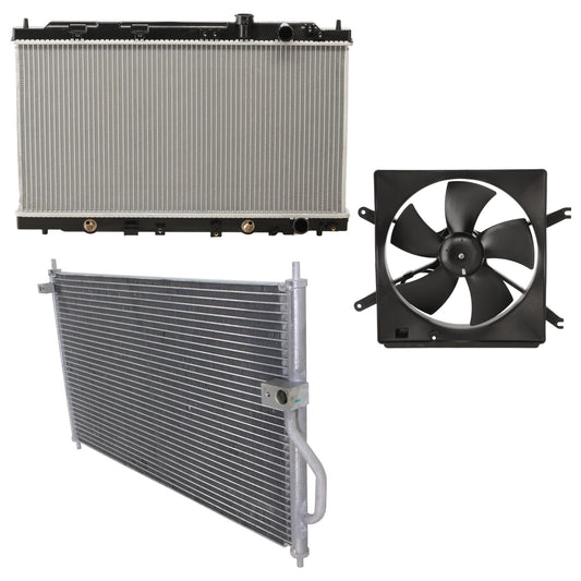 3-Piece Kit A/C Condenser, 1.8L, 4Cyl, Includes (1) A/C Condenser, (1) Cooling Fan Assembly and (1) Radiator