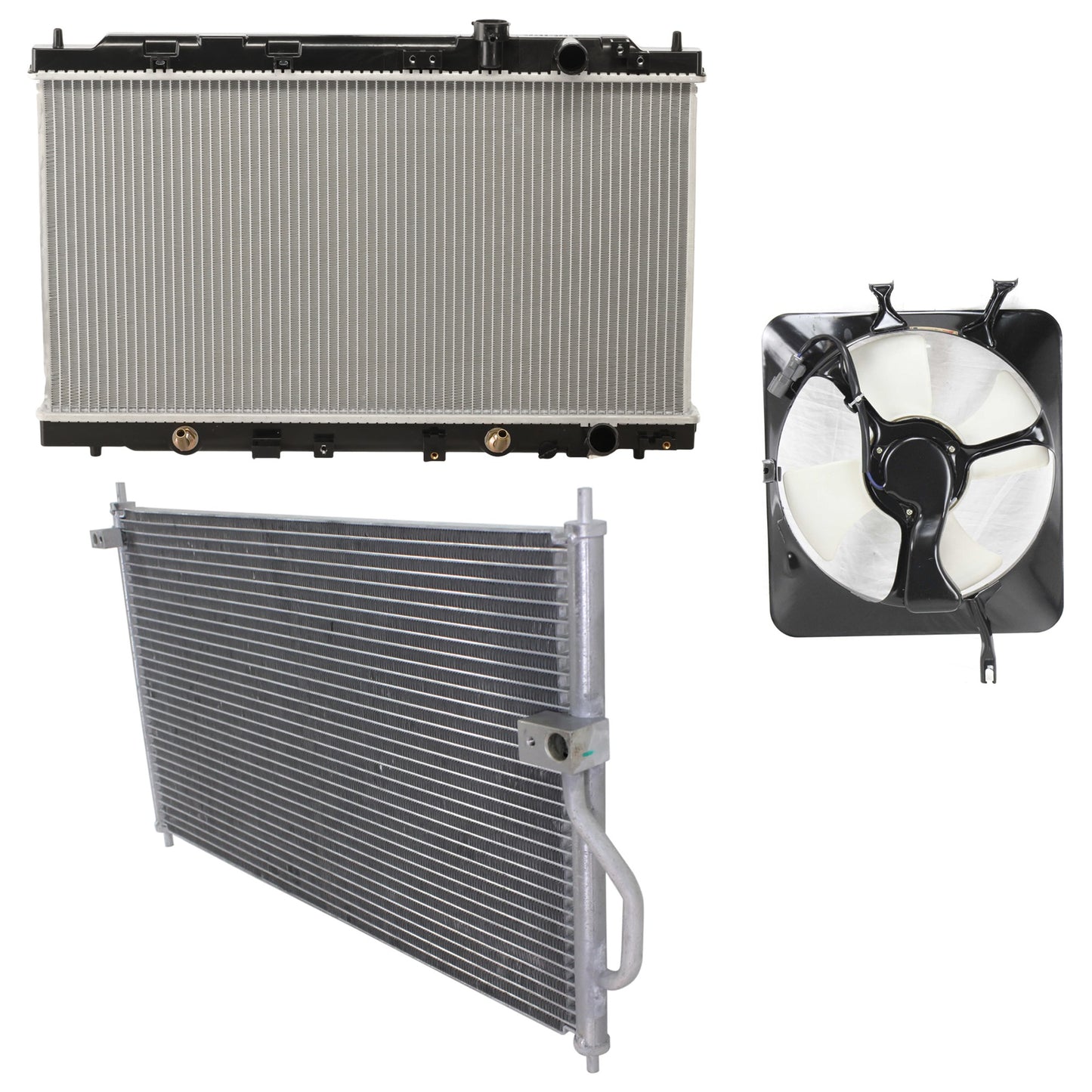 3-Piece Kit A/C Condenser, 1.8L, 4Cyl, Includes (1) A/C Condenser, (1) Cooling Fan Assembly and (1) Radiator