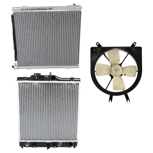 3-Piece Kit A/C Condenser, 1.6L, 4Cyl, Includes (1) A/C Condenser, (1) Cooling Fan Assembly and (1) Radiator