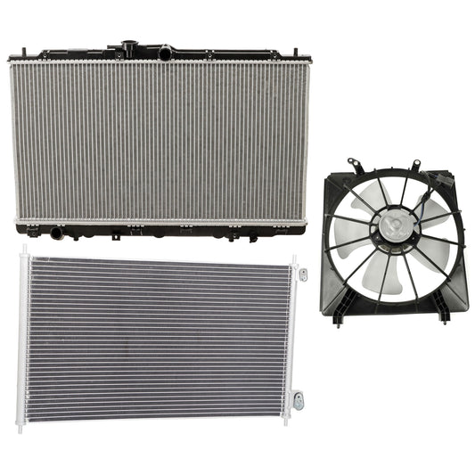 3-Piece Kit A/C Condenser, 3.2L, 6Cyl, Includes (1) A/C Condenser, (1) Cooling Fan Assembly and (1) Radiator