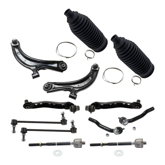 12-Piece Kit Front, Driver and Passenger Side, Upper and Lower Control Arm, Includes (4) Control Arm, (4) Tie Rod End, (2) Steering Rack Boot and (2) Sway Bar Link