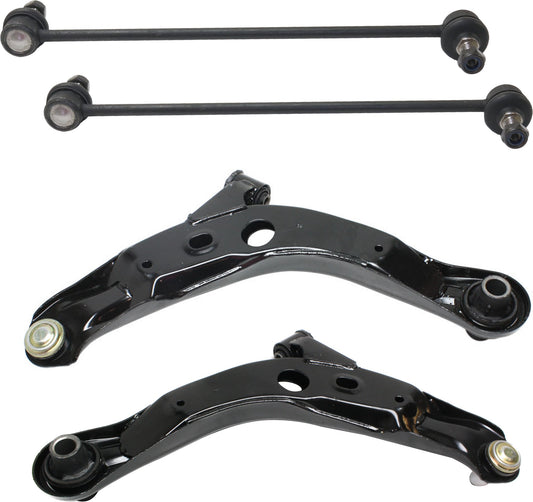 4-Piece Kit Front, Driver and Passenger Side, Lower Control Arm, includes (2)Control Arm and (2)Sway Bar Link
