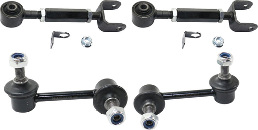 4-Piece Kit Rear, Driver and Passenger Side, Upper Control Arm, includes (2)Control Arm, (2)Sway Bar Link