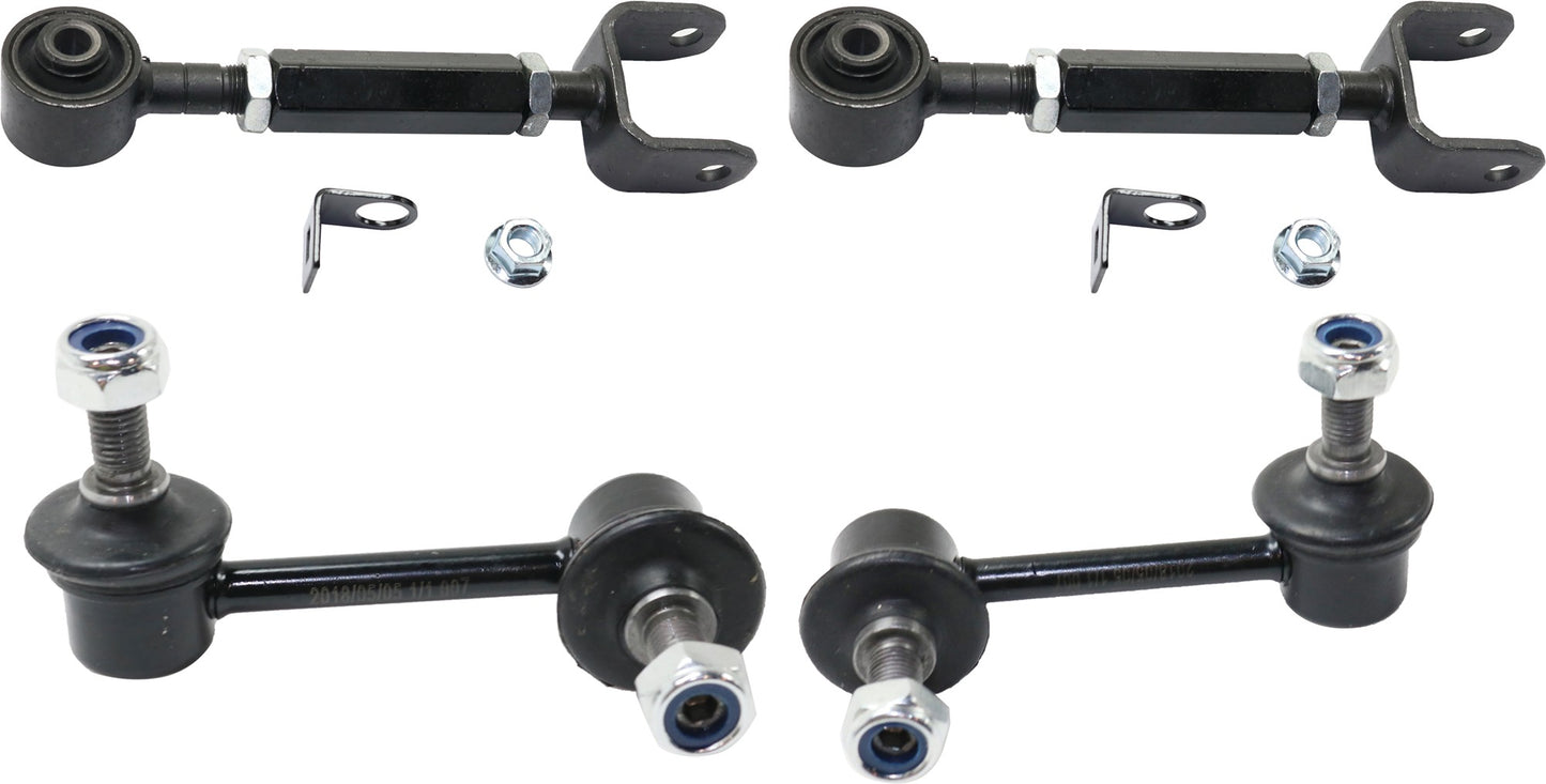 4-Piece Kit Rear, Driver and Passenger Side, Upper Control Arm, includes (2)Control Arm, (2)Sway Bar Link