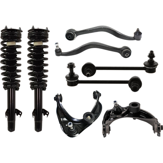 8-Piece Kit Front, Driver and Passenger Side Fully Loaded Strut, Includes (4) Control Arm, (2) Sway Bar Link and (2) Shock Absorber and Strut Assembly