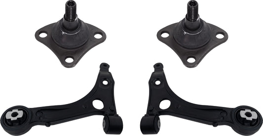4-Piece Kit Front, Driver and Passenger Side, Lower Control Arm, includes (2)Ball Joint and (2)Control Arm