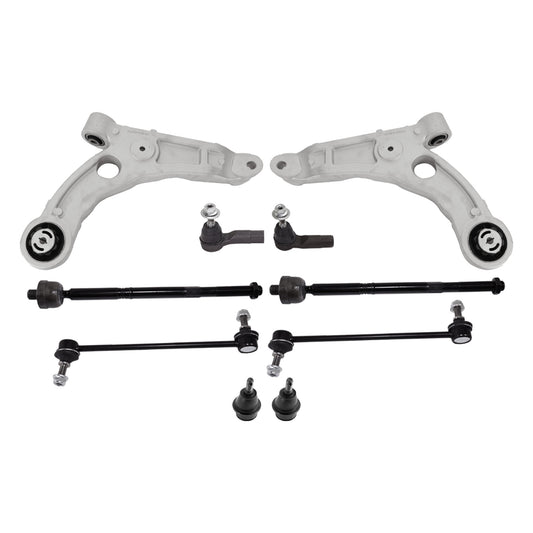 10-Piece Kit Front, Driver and Passenger Side, Lower Control Arm, includes (4)Tie Rod End, (2)Ball Joint, (2)Control Arm and (2)Sway Bar Link
