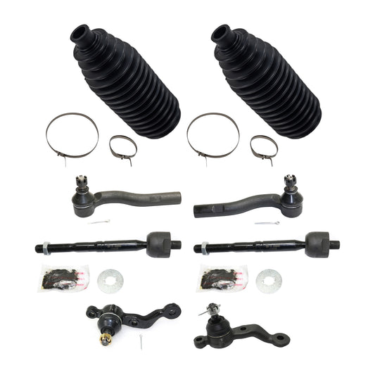 8-Piece Kit Front, Driver and Passenger Side, Lower Ball Joint, includes (4)Tie Rod End, (2)Ball Joint and (2)Steering Rack Boot